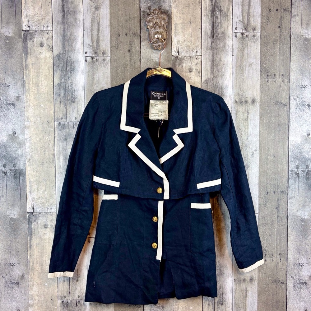 Chanel Cropped Jacket and Mini Skirt Matching Sample Cut Set Size 42.